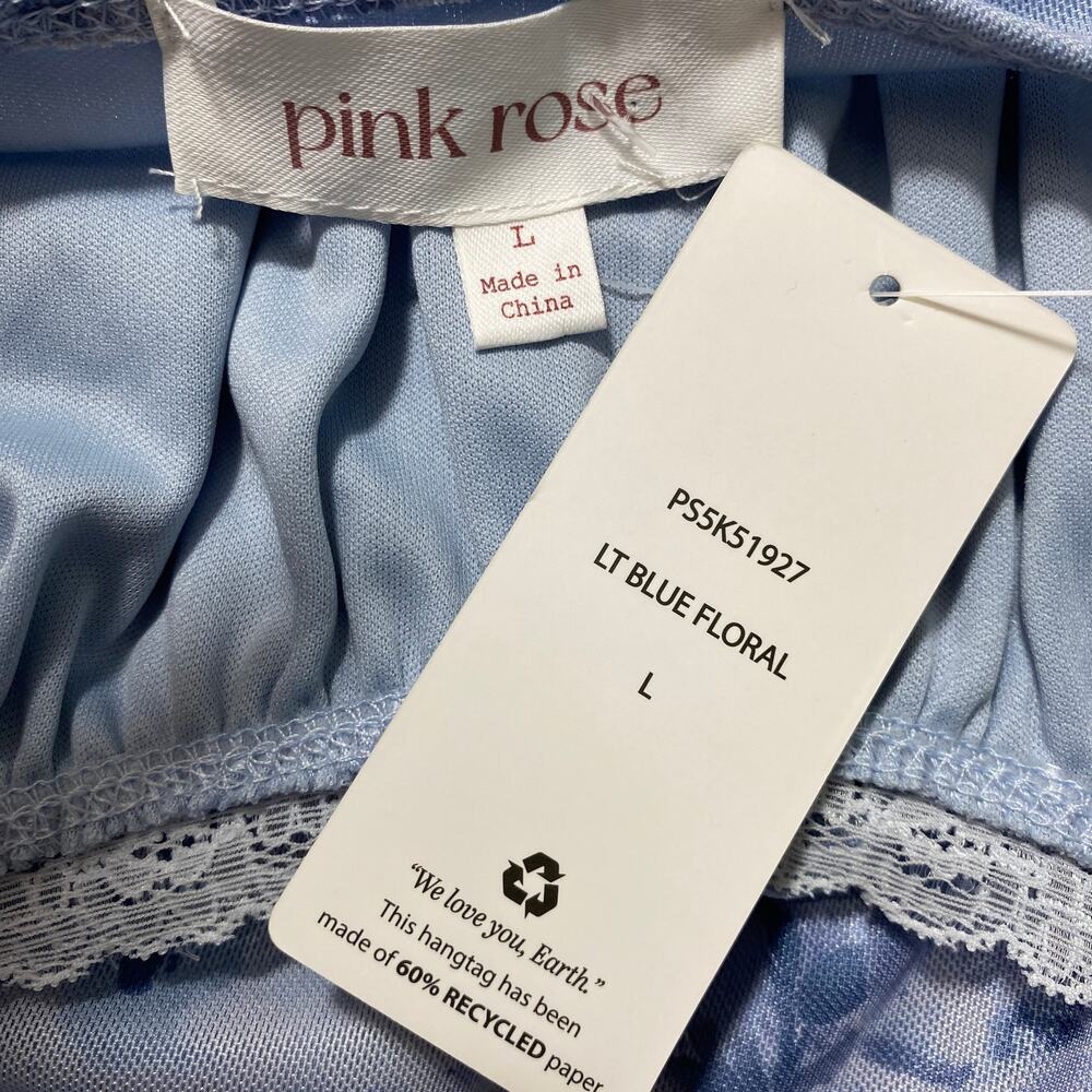 Pink‎ Rose Babydoll Floral Slip Dress L Light Blue Lace Milkmaid Cottagecore NWT - Picture 4 of 10